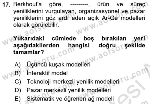 Yenilik Yönetimi Dersi Ara Sınavı Deneme Sınav Soruları 17. Soru