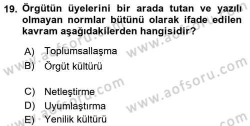 Yenilik Yönetimi Dersi Ara Sınavı Deneme Sınav Soruları 19. Soru