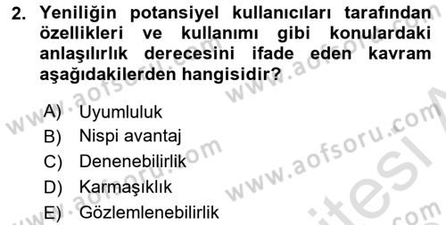 Yenilik Yönetimi Dersi Ara Sınavı Deneme Sınav Soruları 2. Soru