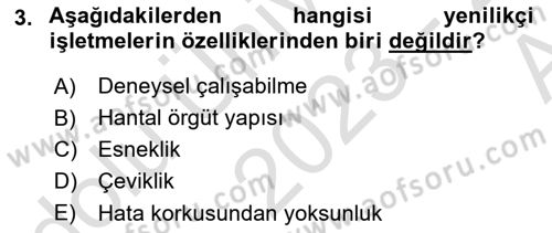 Yenilik Yönetimi Dersi 2023 - 2024 Yılı (Vize) Ara Sınav Soruları 3. Soru