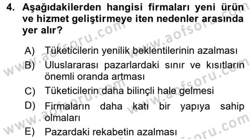 Yenilik Yönetimi Dersi Ara Sınavı Deneme Sınav Soruları 4. Soru