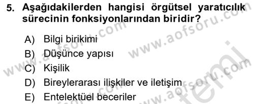 Yenilik Yönetimi Dersi Ara Sınavı Deneme Sınav Soruları 5. Soru