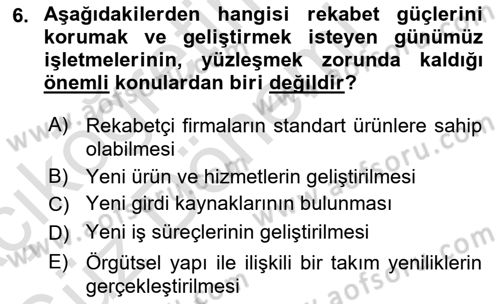 Yenilik Yönetimi Dersi 2023 - 2024 Yılı (Vize) Ara Sınav Soruları 6. Soru