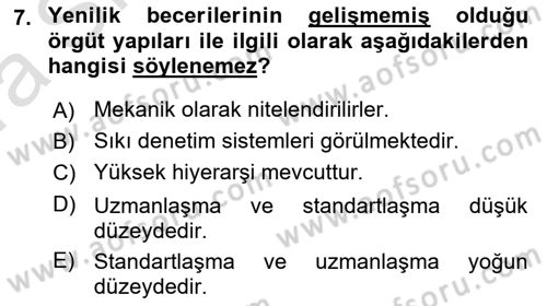 Yenilik Yönetimi Dersi Ara Sınavı Deneme Sınav Soruları 7. Soru