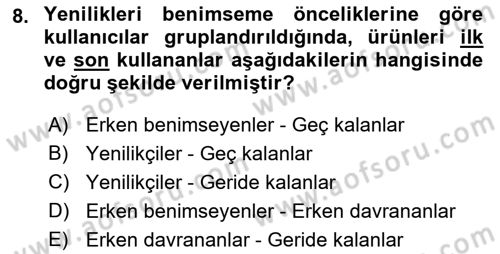 Yenilik Yönetimi Dersi 2023 - 2024 Yılı (Vize) Ara Sınav Soruları 8. Soru