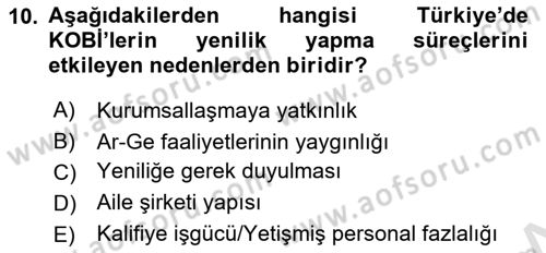 Yenilik Yönetimi Dersi 2023 - 2024 Yılı (Final) Dönem Sonu Sınav Soruları 10. Soru
