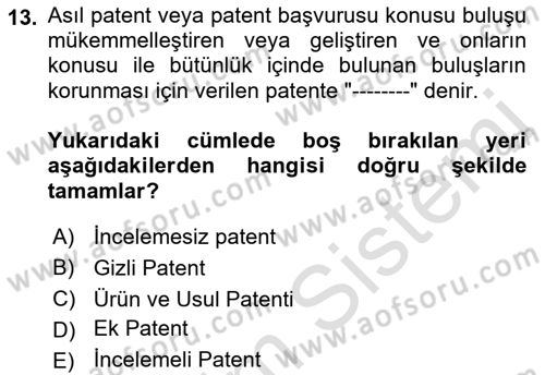 Yenilik Yönetimi Dersi 2023 - 2024 Yılı (Final) Dönem Sonu Sınav Soruları 13. Soru