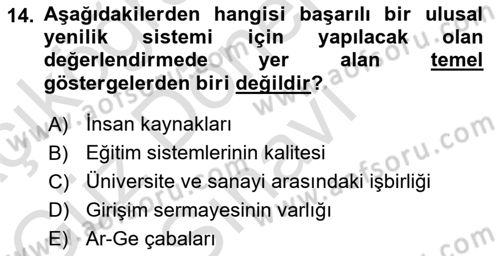 Yenilik Yönetimi Dersi 2023 - 2024 Yılı (Final) Dönem Sonu Sınav Soruları 14. Soru