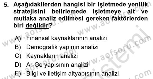 Yenilik Yönetimi Dersi 2023 - 2024 Yılı (Final) Dönem Sonu Sınav Soruları 5. Soru