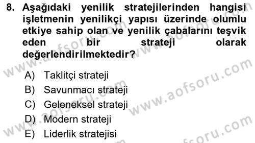 Yenilik Yönetimi Dersi 2023 - 2024 Yılı (Final) Dönem Sonu Sınav Soruları 8. Soru
