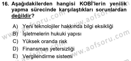 Yenilik Yönetimi Dersi 2023 - 2024 Yılı Yaz Okulu Sınav Soruları 16. Soru