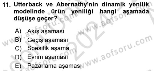 Yenilik Yönetimi Dersi Ara Sınavı Deneme Sınav Soruları 11. Soru
