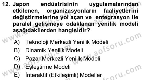Yenilik Yönetimi Dersi 2024 - 2025 Yılı (Vize) Ara Sınav Soruları 12. Soru