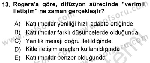 Yenilik Yönetimi Dersi 2024 - 2025 Yılı (Vize) Ara Sınav Soruları 13. Soru