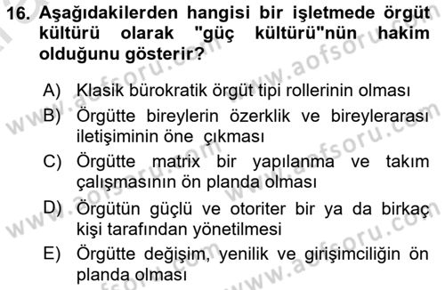 Yenilik Yönetimi Dersi Ara Sınavı Deneme Sınav Soruları 16. Soru