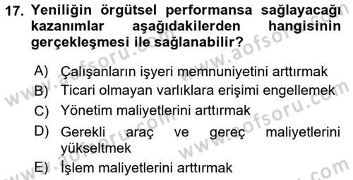 Yenilik Yönetimi Dersi 2024 - 2025 Yılı (Vize) Ara Sınav Soruları 17. Soru