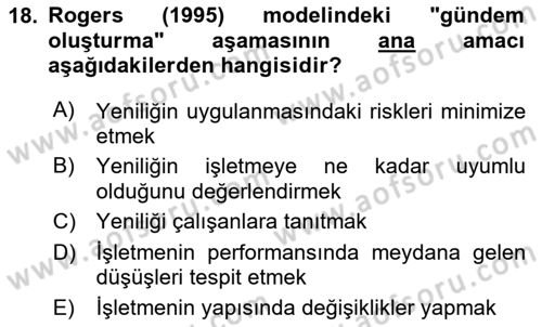 Yenilik Yönetimi Dersi Ara Sınavı Deneme Sınav Soruları 18. Soru