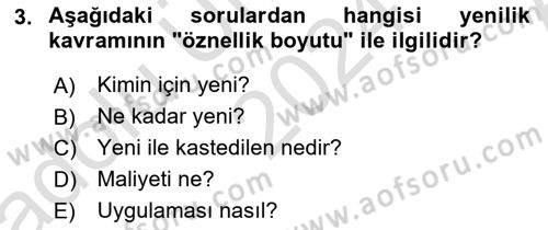 Yenilik Yönetimi Dersi 2024 - 2025 Yılı (Vize) Ara Sınav Soruları 3. Soru