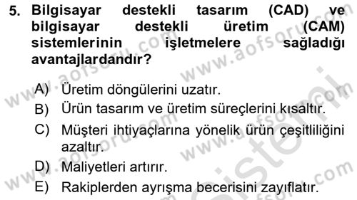 Yenilik Yönetimi Dersi Ara Sınavı Deneme Sınav Soruları 5. Soru
