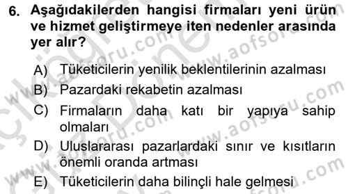Yenilik Yönetimi Dersi Ara Sınavı Deneme Sınav Soruları 6. Soru