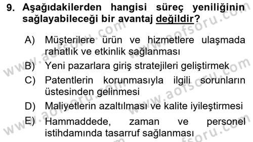 Yenilik Yönetimi Dersi Ara Sınavı Deneme Sınav Soruları 9. Soru