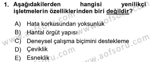 Yenilik Yönetimi Dersi 2024 - 2025 Yılı (Final) Dönem Sonu Sınav Soruları 1. Soru