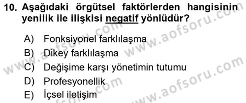 Yenilik Yönetimi Dersi 2024 - 2025 Yılı (Final) Dönem Sonu Sınav Soruları 10. Soru