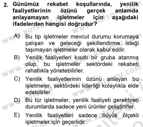 Yenilik Yönetimi Dersi 2024 - 2025 Yılı (Final) Dönem Sonu Sınav Soruları 2. Soru