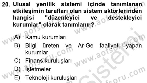 Yenilik Yönetimi Dersi 2024 - 2025 Yılı (Final) Dönem Sonu Sınav Soruları 20. Soru