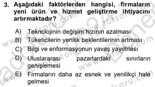 Yenilik Yönetimi Dersi 2024 - 2025 Yılı (Final) Dönem Sonu Sınav Soruları 3. Soru