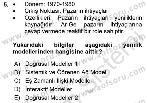 Yenilik Yönetimi Dersi 2024 - 2025 Yılı (Final) Dönem Sonu Sınav Soruları 5. Soru