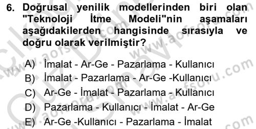 Yenilik Yönetimi Dersi 2024 - 2025 Yılı (Final) Dönem Sonu Sınav Soruları 6. Soru