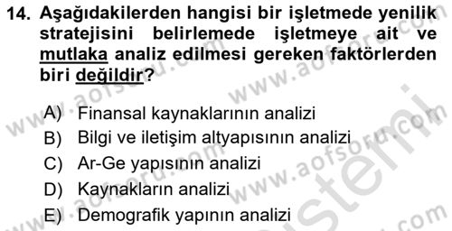 Yenilik Yönetimi Dersi 2024 - 2025 Yılı Yaz Okulu Sınav Soruları 14. Soru