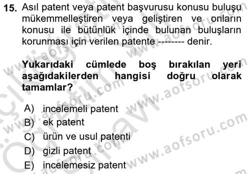 Yenilik Yönetimi Dersi 2024 - 2025 Yılı Yaz Okulu Sınav Soruları 15. Soru