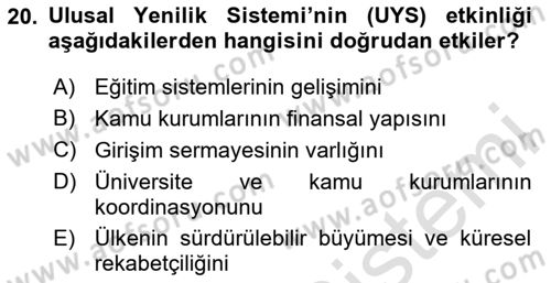 Yenilik Yönetimi Dersi 2024 - 2025 Yılı Yaz Okulu Sınav Soruları 20. Soru