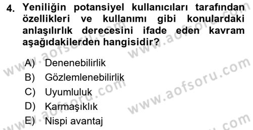 Yenilik Yönetimi Dersi 2024 - 2025 Yılı Yaz Okulu Sınav Soruları 4. Soru
