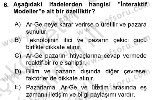 Yenilik Yönetimi Dersi 2024 - 2025 Yılı Yaz Okulu Sınav Soruları 6. Soru