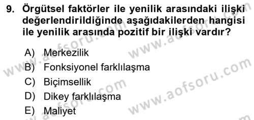 Yenilik Yönetimi Dersi 2024 - 2025 Yılı Yaz Okulu Sınav Soruları 9. Soru