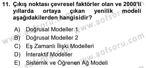 Yenilik Yönetimi Dersi 2025 - 2026 Yılı (Vize) Ara Sınav Soruları 11. Soru