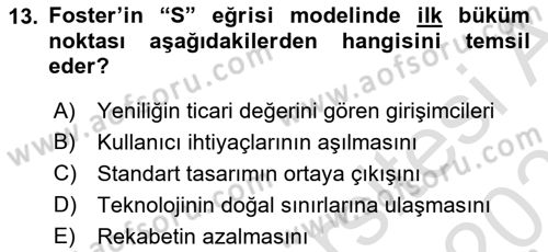 Yenilik Yönetimi Dersi 2025 - 2026 Yılı (Vize) Ara Sınav Soruları 13. Soru