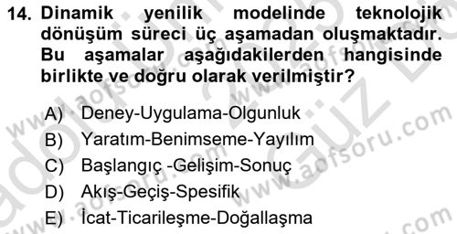 Yenilik Yönetimi Dersi 2025 - 2026 Yılı (Vize) Ara Sınav Soruları 14. Soru
