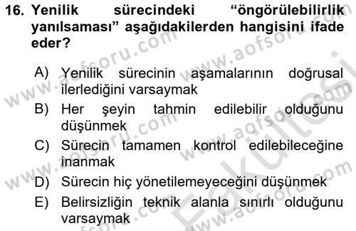 Yenilik Yönetimi Dersi 2025 - 2026 Yılı (Vize) Ara Sınav Soruları 16. Soru