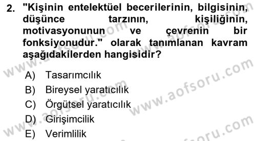 Yenilik Yönetimi Dersi 2025 - 2026 Yılı (Vize) Ara Sınav Soruları 2. Soru