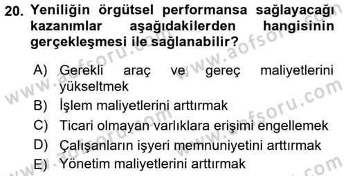 Yenilik Yönetimi Dersi 2025 - 2026 Yılı (Vize) Ara Sınav Soruları 20. Soru
