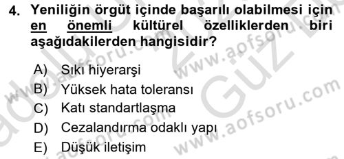 Yenilik Yönetimi Dersi 2025 - 2026 Yılı (Vize) Ara Sınav Soruları 4. Soru