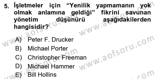 Yenilik Yönetimi Dersi 2025 - 2026 Yılı (Vize) Ara Sınav Soruları 5. Soru