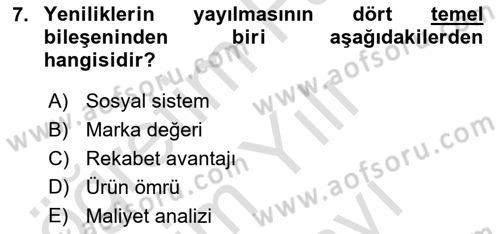 Yenilik Yönetimi Dersi 2025 - 2026 Yılı (Vize) Ara Sınav Soruları 7. Soru