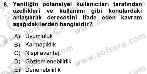 Yenilik Yönetimi Dersi 2025 - 2026 Yılı (Vize) Ara Sınav Soruları 8. Soru