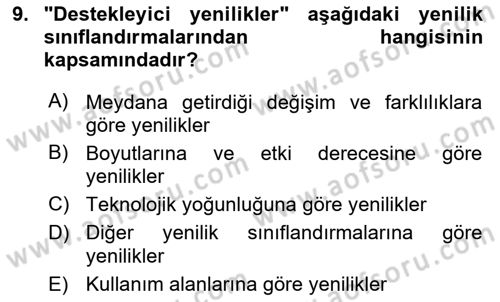 Yenilik Yönetimi Dersi 2025 - 2026 Yılı (Vize) Ara Sınav Soruları 9. Soru