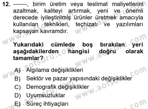 Yenilik Yönetimi Dersi 2025 - 2026 Yılı (Final) Dönem Sonu Sınav Soruları 12. Soru